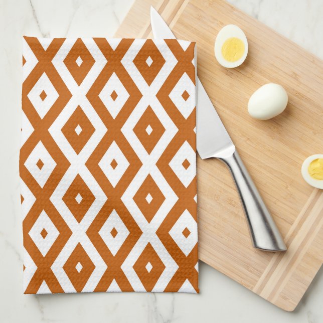 Linge De Cuisine Motif de diamant orange et blanc brûlé (Quart Plié)