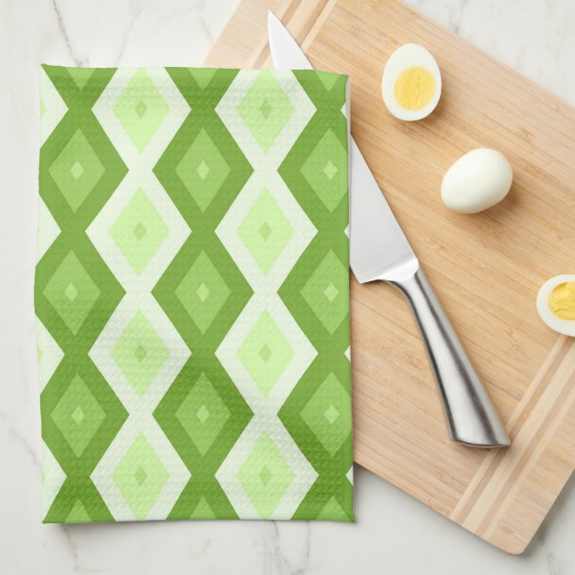 Linge De Cuisine Motif de diamant vert Chartreuse (Quart Plié)