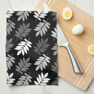 Linge De Cuisine Motif de feuille aînée noir blanc gris