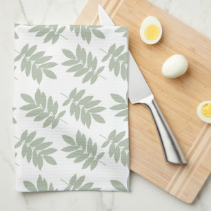 Linge De Cuisine Motif de feuille aînée vert+blanc
