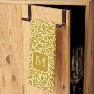 Linge De Cuisine Motif de feuille florale Monogramme personnalisé