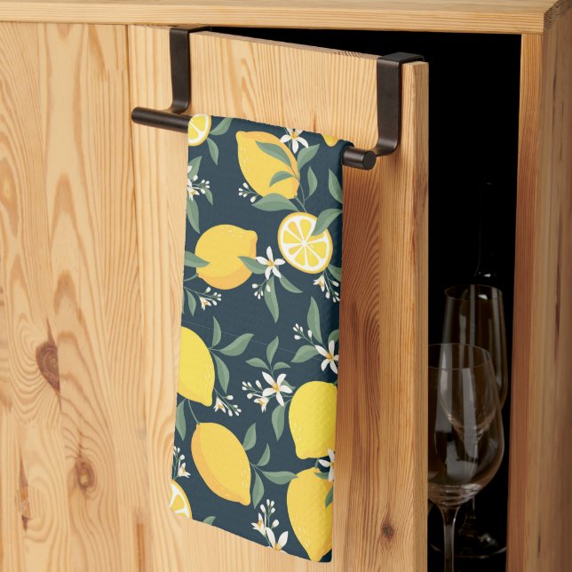 Linge De Cuisine Motif de feuille jaune citron (Pliage en tiers)