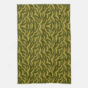 Linge De Cuisine Motif de feuille jaune sur fond vert foncé
