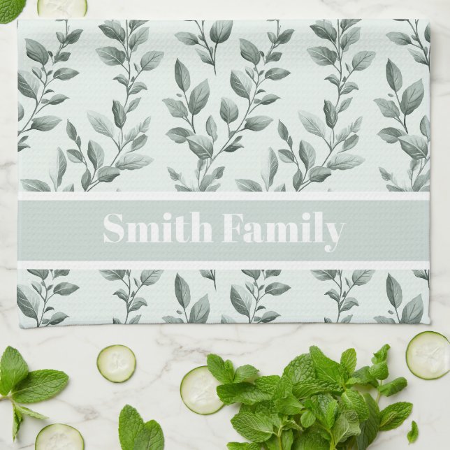Linge De Cuisine Motif de feuille verte végétale personnalisée (Plié)
