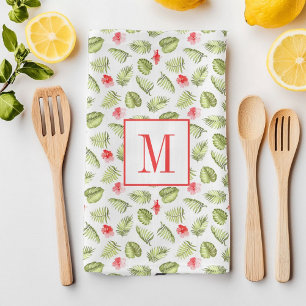 Linge De Cuisine Motif de feuilles de palmier tropicales avec monog