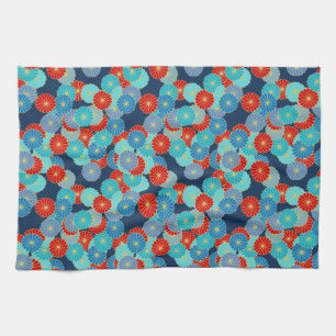Linge De Cuisine Motif de fleurs Art Déco - bleu, turquoise et roug