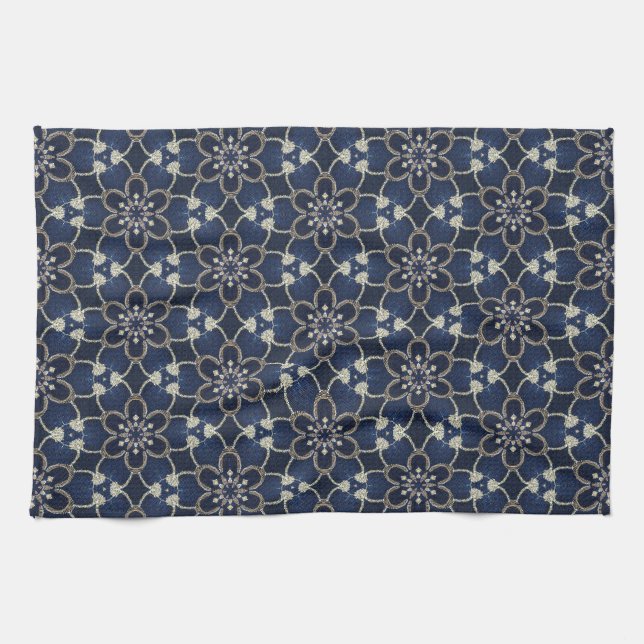 Linge De Cuisine Motif de fleurs bleues de minuit (Horizontal)