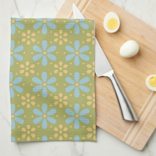Linge De Cuisine Motif de fleurs bleues et jaunes Abstraites rétros