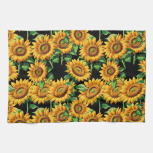 Linge De Cuisine Motif de fleurs de tournesol noir