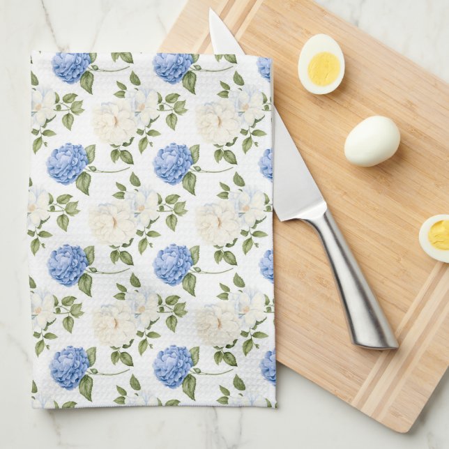 Linge De Cuisine Motif de fleurs d'hydrangea bleu élégant  (Quart Plié)
