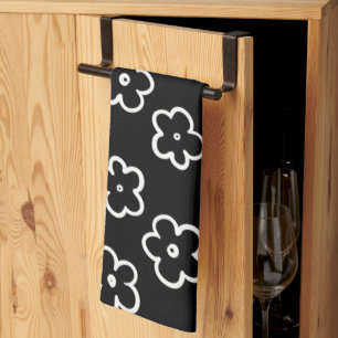 Linge De Cuisine Motif de fleurs noir et blanc