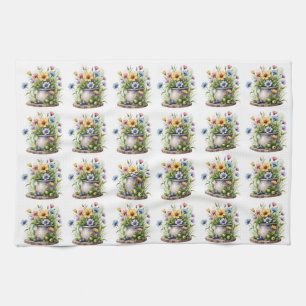 Linge De Cuisine motif de fleurs orange, rose, jaune et bleu