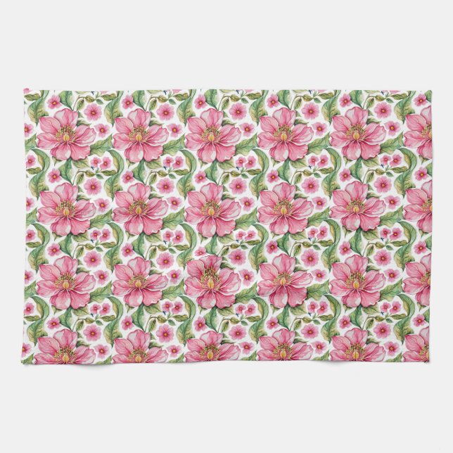 Linge De Cuisine Motif de fleurs roses (Horizontal)