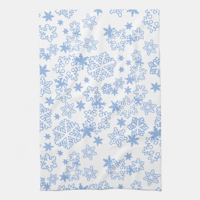 Linge De Cuisine Motif de flocons d'hiver bleu clair (Vertical)
