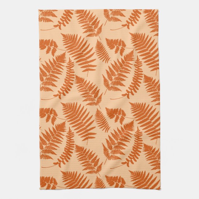 Linge De Cuisine Motif de fougères boisées, Pastel Orange (Vertical)