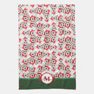 Linge De Cuisine Motif de Fox Terrier à poil dur Monogramme Noël Ch