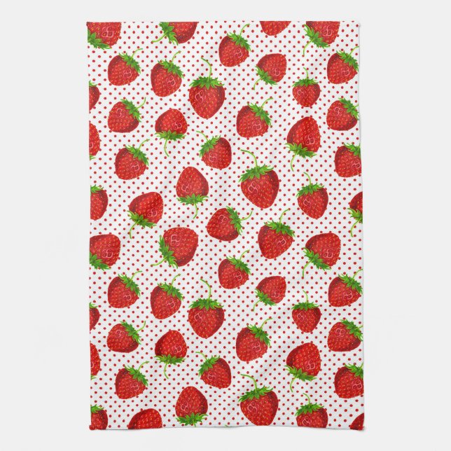 Linge De Cuisine Motif de fraises et de points rouges (Vertical)