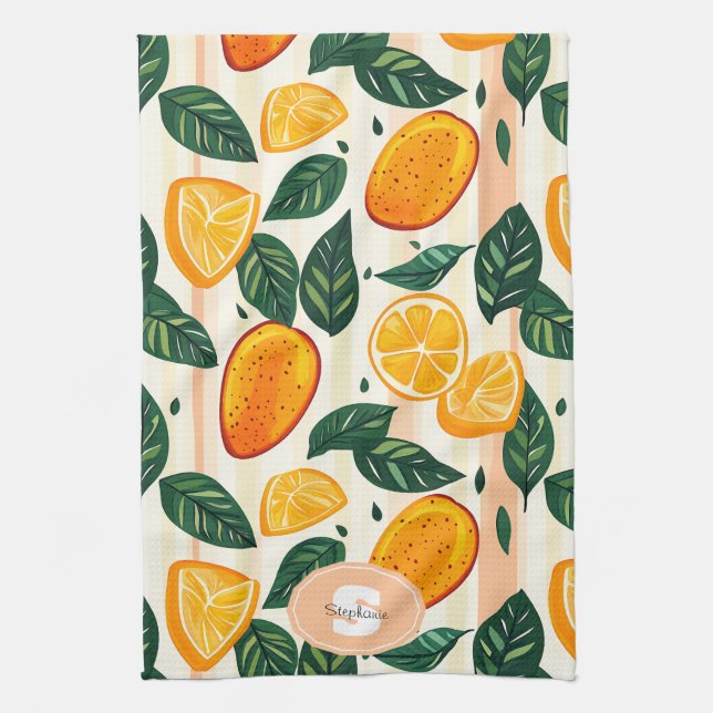 Linge De Cuisine Motif de fruits d'agrumes avec Feuilles verts (Vertical)
