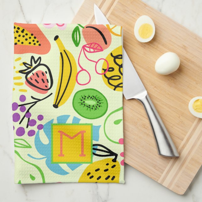 Linge De Cuisine Motif de fruits moderne Pale Green (Quart Plié)
