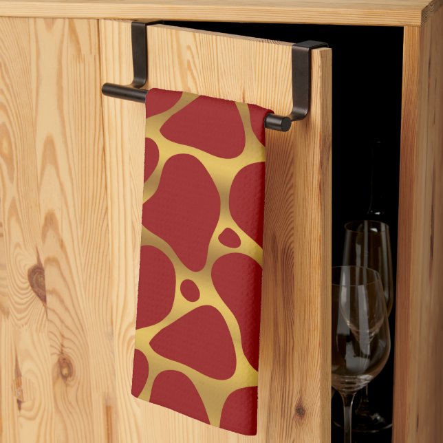 Linge De Cuisine Motif de girafe abstraite rouge et or (Pliage en tiers)