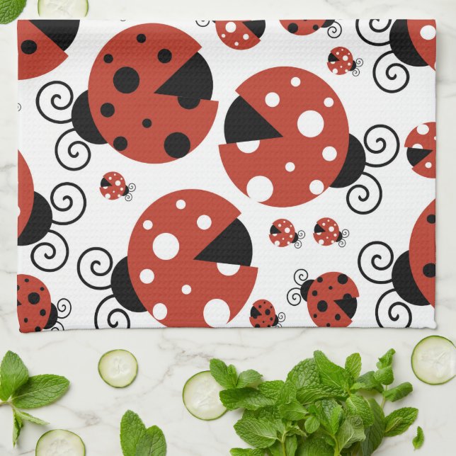 Linge De Cuisine Motif De Ladybugs, Mignons Ladybugs, Red Ladybugs (Plié)