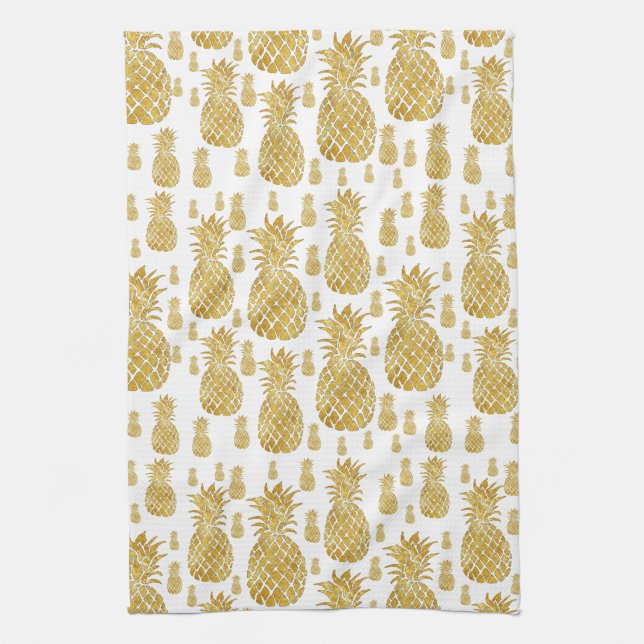 Linge De Cuisine motif de l'ananas à la feuille d'or (Vertical)