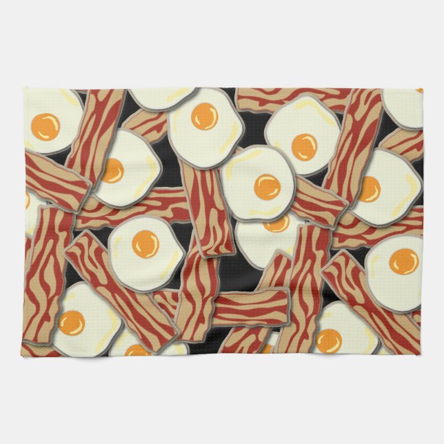 Linge De Cuisine Motif de lard et d'oeufs (Horizontal)