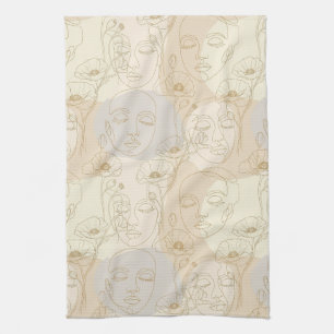 Linge De Cuisine Motif de ligne de visage floral vintage (1)