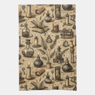 Linge De Cuisine Motif de livres et bougies de cuisine vintage
