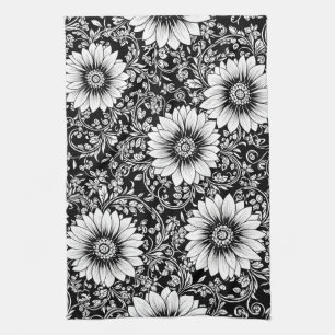 Linge De Cuisine Motif de Luxe Floral Monochrome Élégant (5)
