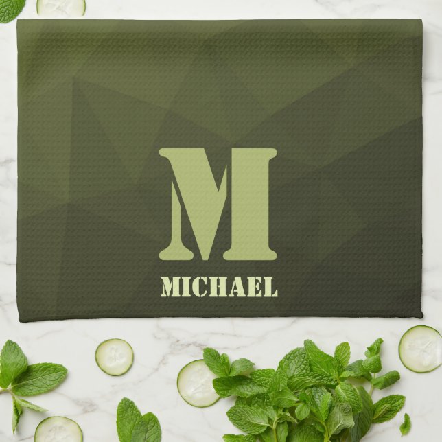 Linge De Cuisine Motif de maillage géométrique d'olive verte de l'a (Plié)