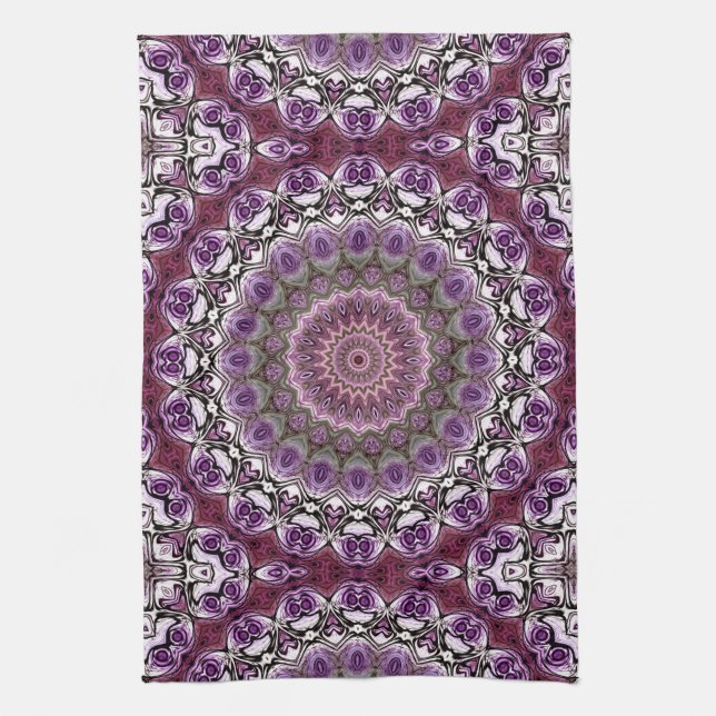 Linge De Cuisine Motif de mandala en kaléidoscope rose améthyste (Vertical)