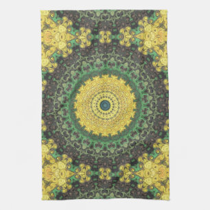 Linge De Cuisine Motif de mandala kaléidoscope jaune et vert