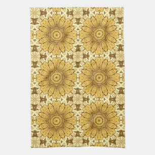 Linge De Cuisine Motif de marguerite géométrique en Mustard Gold Ki