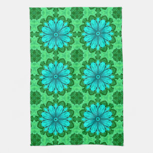 Linge De Cuisine Motif de marguerite géométrique en Turquoise et Ve