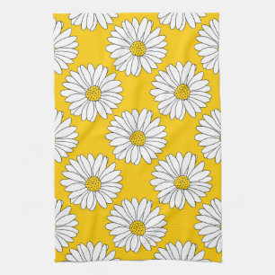 Linge De Cuisine Motif de marguerite jaune blanc 2