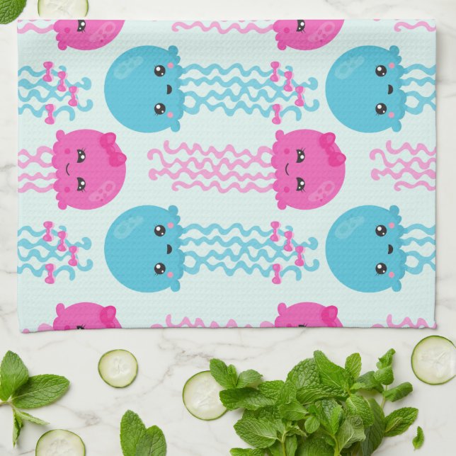 Linge De Cuisine Motif de méduses, Mignonne méduse, Sea Animaux (Plié)