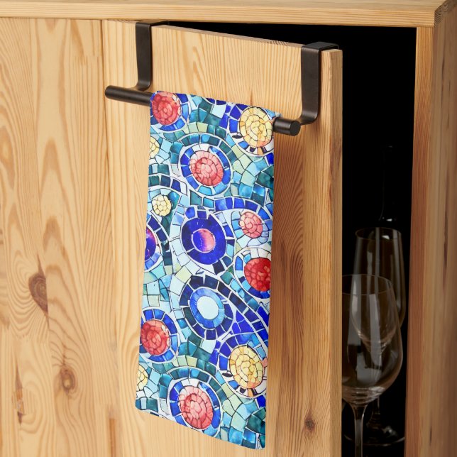 Linge De Cuisine Motif de mosaïque multicolore inspiré par Gaudi (Pliage en tiers)