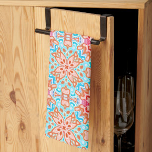 Linge De Cuisine Motif de mosaïque rétro chic rose orangé