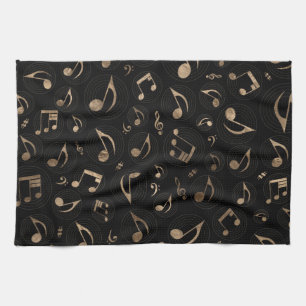 Linge De Cuisine Motif de musique - noir et or