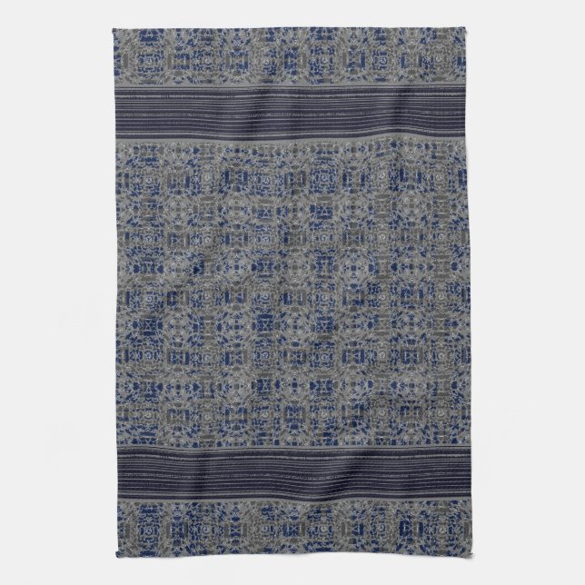 Linge De Cuisine Motif de Navy Blue & Grey X et O (Vertical)