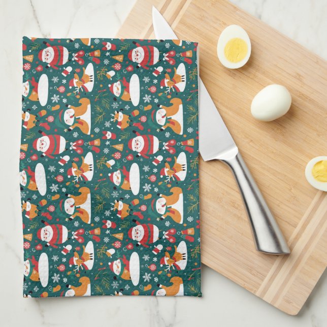 Linge De Cuisine Motif de Noël à carreaux (Quart Plié)