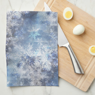Linge De Cuisine Motif de Noël bleu texturé de glace et de neige
