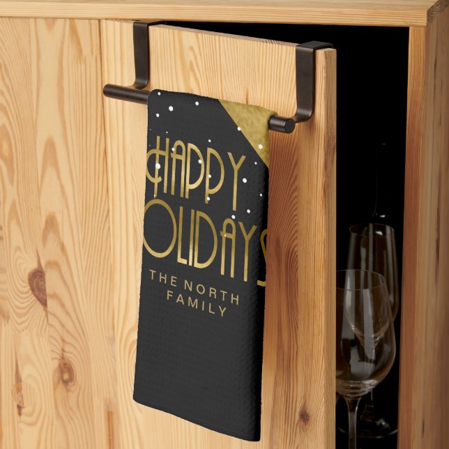 Linge De Cuisine Motif de Noël Gold/Black ID862 (Pliage en tiers)