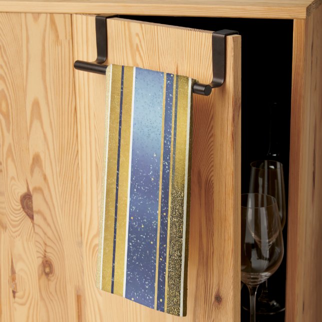 Linge De Cuisine Motif de Noël Gold bleu#27 ID1009 (Pliage en tiers)