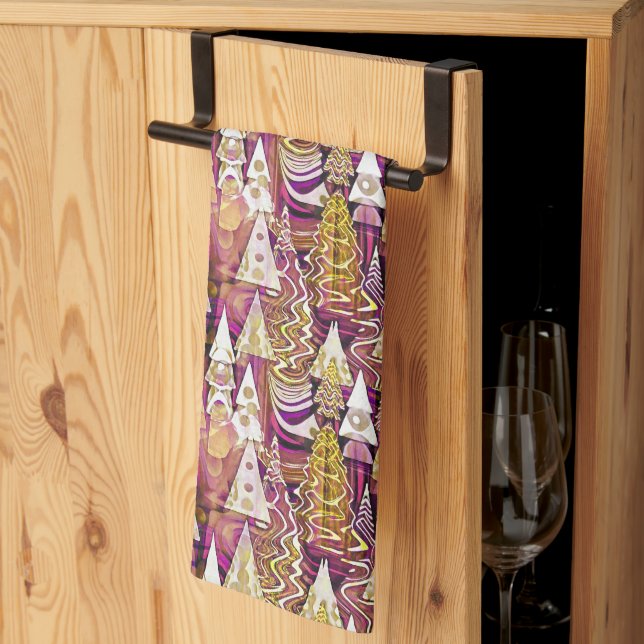 Linge De Cuisine Motif de Noël Magenta Gold#25 ID1009 (Pliage en tiers)
