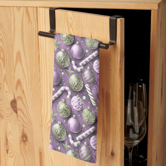 Linge De Cuisine Motif de Noël vert violet #12 ID1009 (Pliage en tiers)