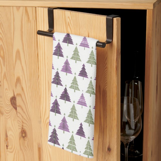 Linge De Cuisine Motif de Noël vert violet #25 ID1009 (Pliage en tiers)
