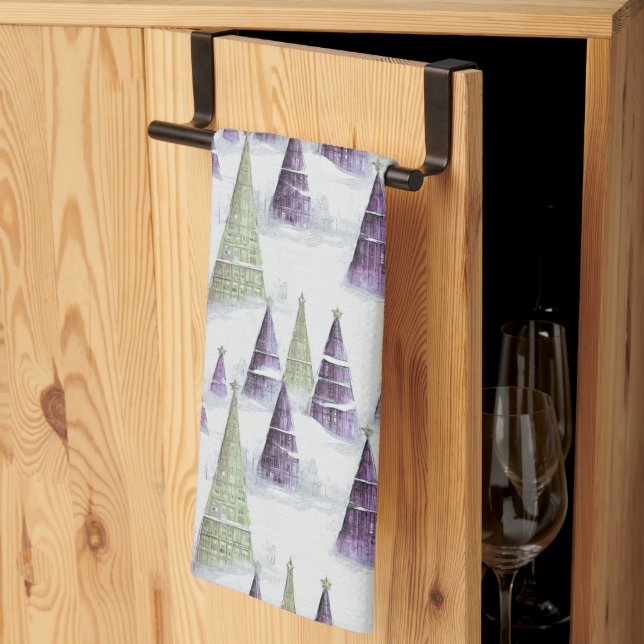 Linge De Cuisine Motif de Noël vert violet #8 ID1009 (Pliage en tiers)