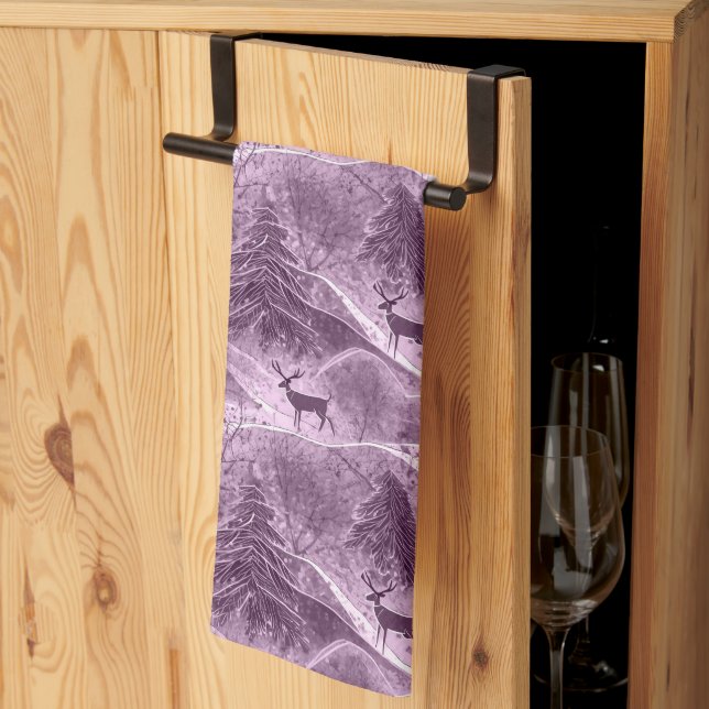 Linge De Cuisine Motif de Noël violet n° 13 ID1009 (Pliage en tiers)